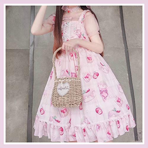 Lady Lazy Lolita Dress, Cosplay, Knee-Length Jumper Skirt with Sweets Pattern (Pink)