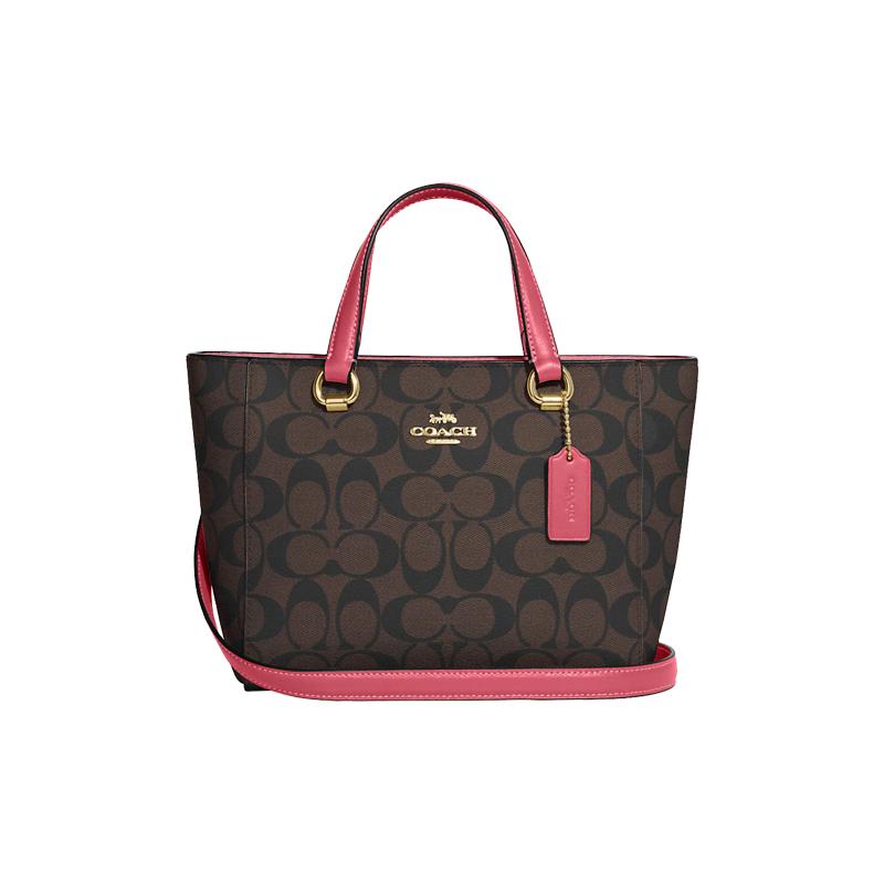 

COACH handbag Alice 21 zipper closure internal multi-function pocket coated canvas and smooth leather Tote bag Tote bag shopping bag hand-held коричневий