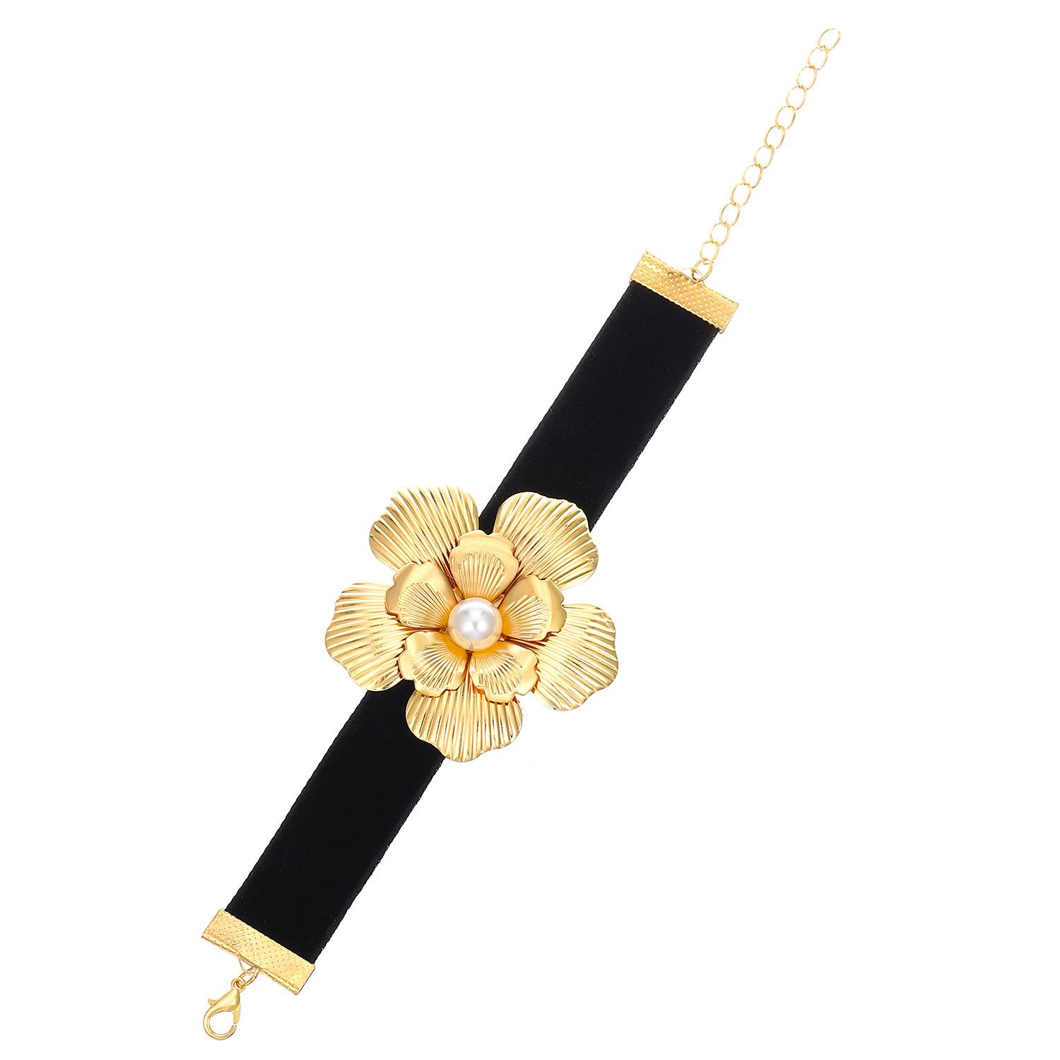 Новый нишевый ретро золотой жемчужный чокер с цветком, ручная работа, преувеличенное цветочное колье, браслет, ювелирные изделия