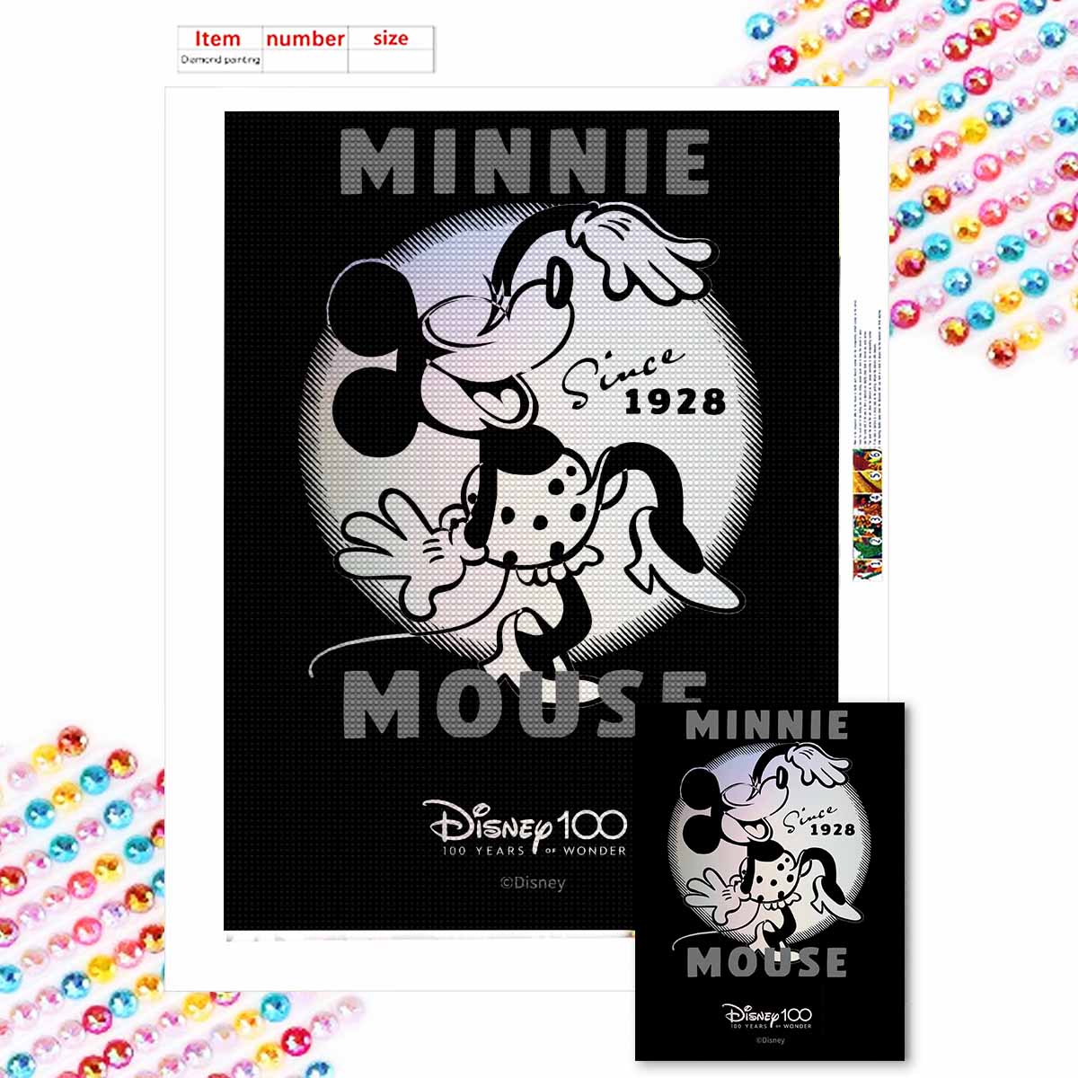 

Полная круглая алмазная живопись Серовато-белый Микки Маус Искусство Стразы Картина Мозаика Сделай сам 5D Вышивка крестом Вышивка Украшение для дома Round 20x30cm