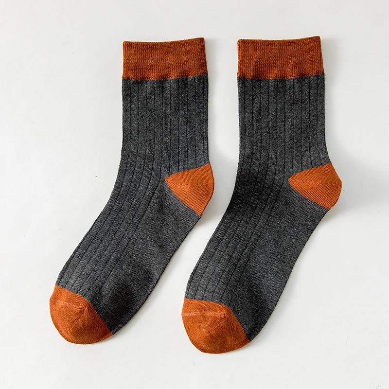 Men's and Women's Patchwork Color Cotton Socks Versatile Medium Tube Socks Warm In Autumn and Winter Casual Thickened Breathable Socks