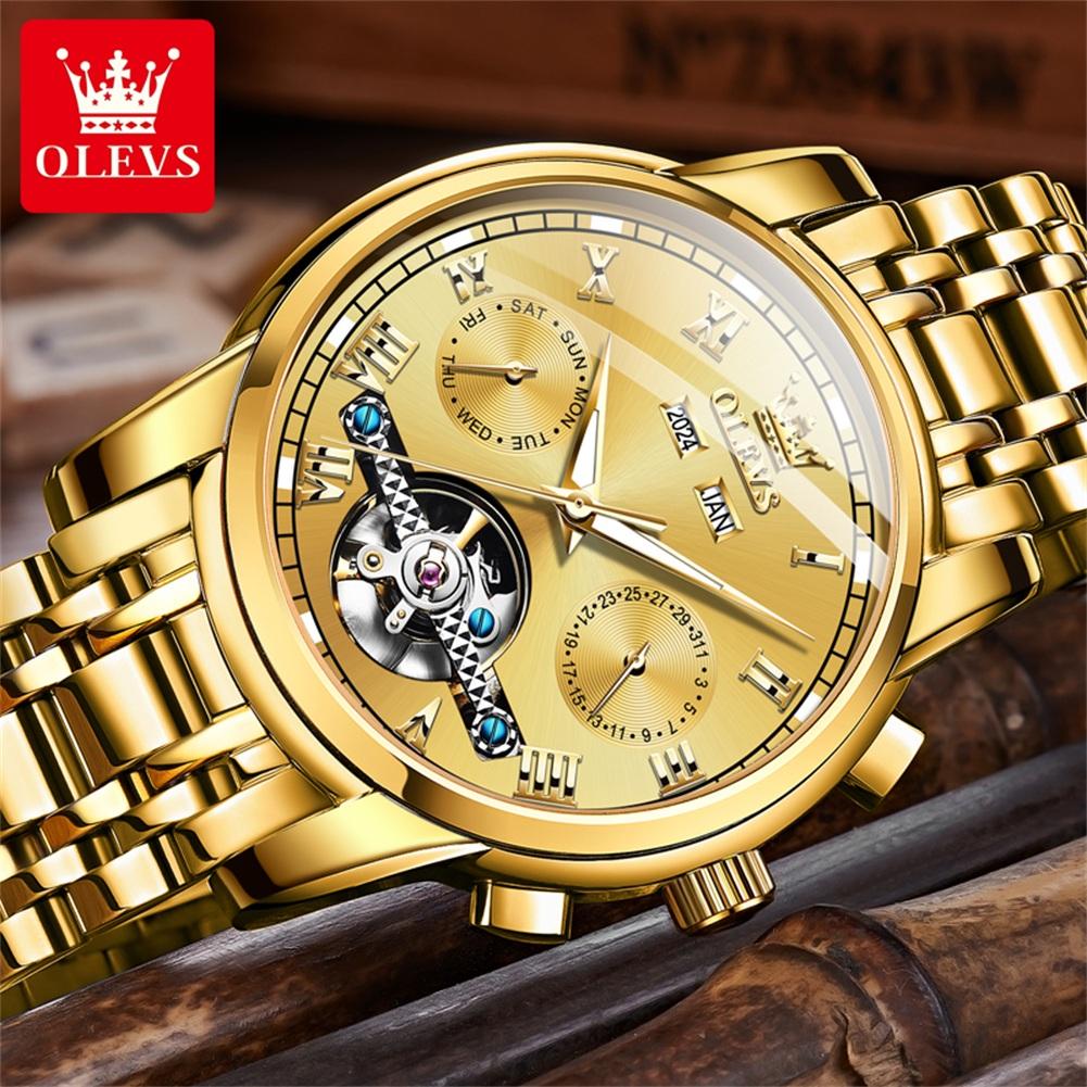 OLEVS 6607 Luxus Automatikuhr für Herren Skelett-Design Herrenarmbanduhr Wasserdicht Original Mechanisches Uhrwerk Uhr