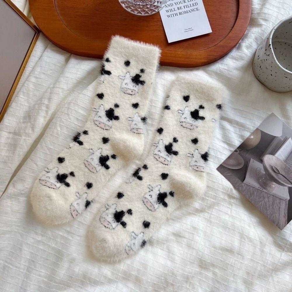 Cow Spots Dinosaur Velvet Socks Sweat Absorption Sleep Boot Socks  Sleep Use