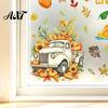 Autumn Theme Ornaments 4 Sheets Harvest Static Window Stickers, Maple Leaves Pumpkins Scarecrow Pickup Truck Thanksgiving Decals Decals, Removable