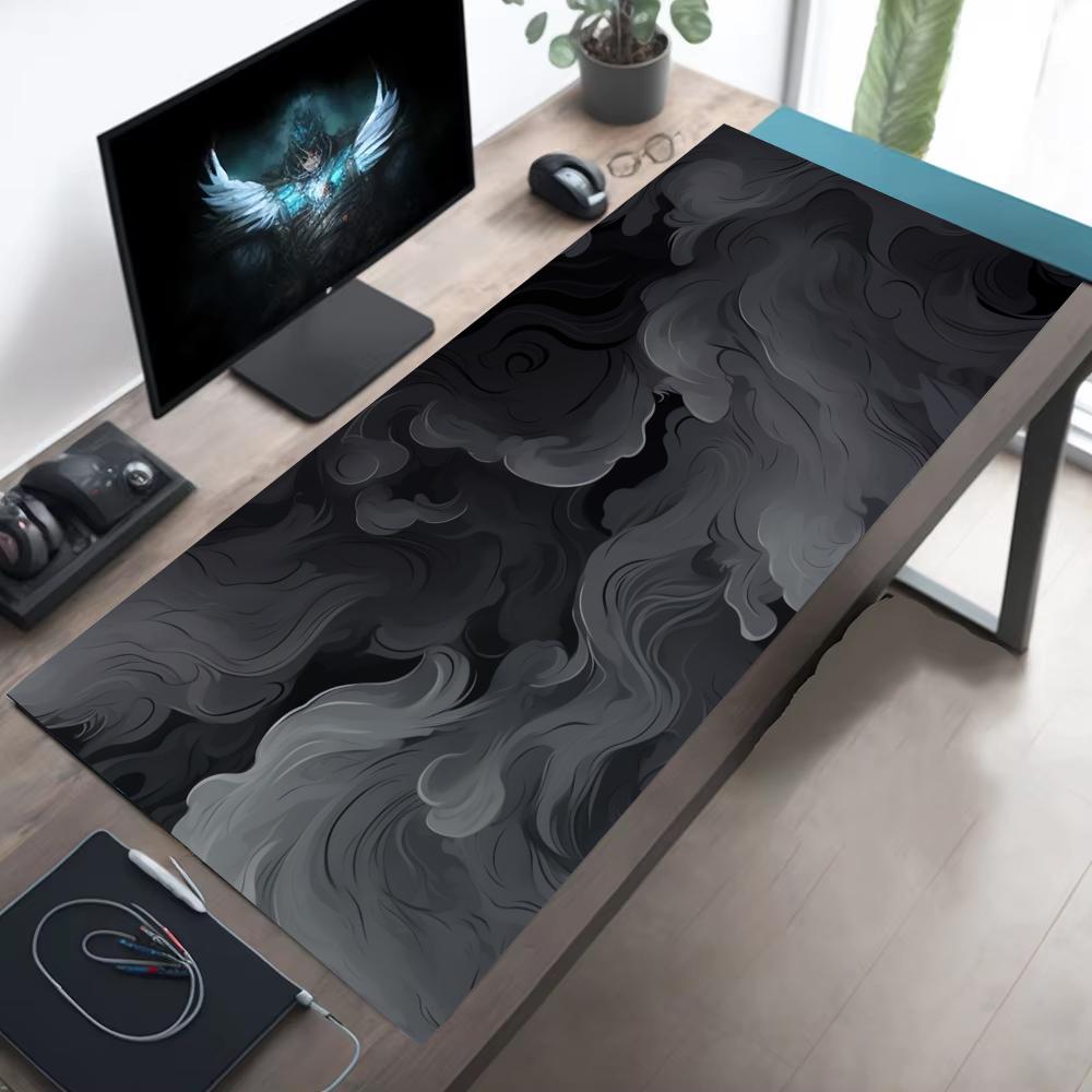 Gray Smoke Art Mouse Pad Large Computer Office Game Table Mat XXL Rubber Non-slip Stitched Edge Keyboard Mats Washable Desk Pads