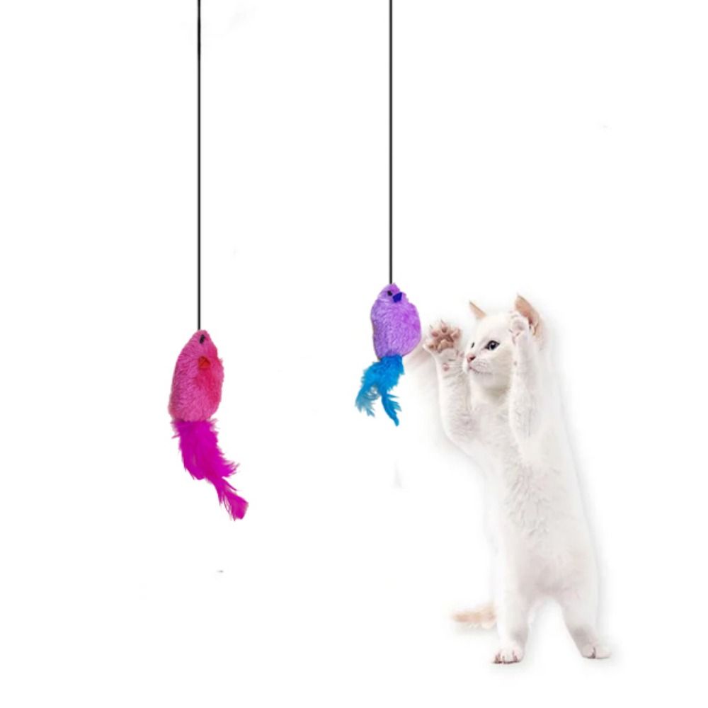 Plush/Feather Hanging Mouse Cat Toy Sounding with Sticky Hook Cat Scratch Rope Mouse Bouncing Mouse Cat Toy