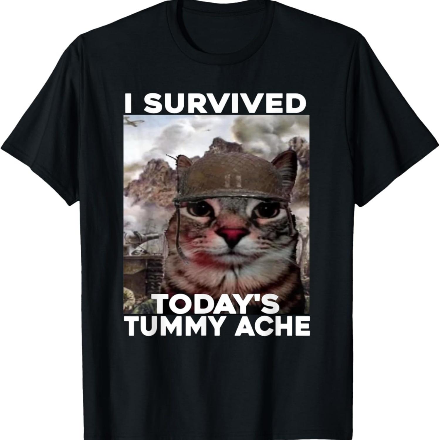 I Survived Today s Tummy Ache cat T-Shirt S чёрный