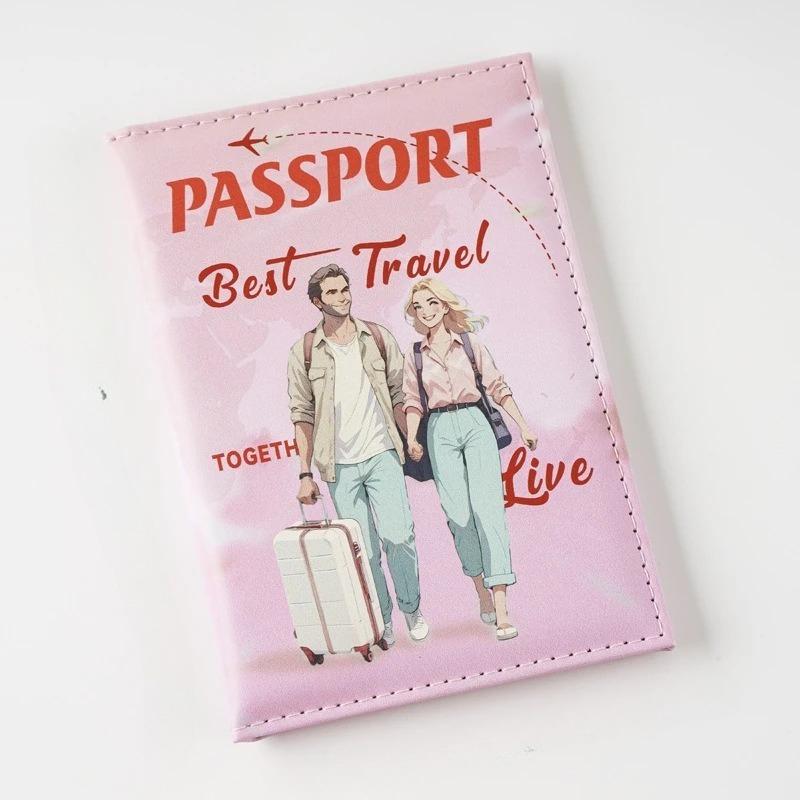 Trendy Print Men Women Passport Cover PU Leather Passport Holder Flight Ticket Holder Travel Passport Wallet ID Card Holder