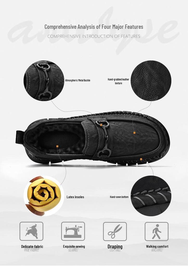 Men's Wide Fit Genuine Leather Slip-On Business Casual Shoes, Soft Sole, Large Sizes 45-46