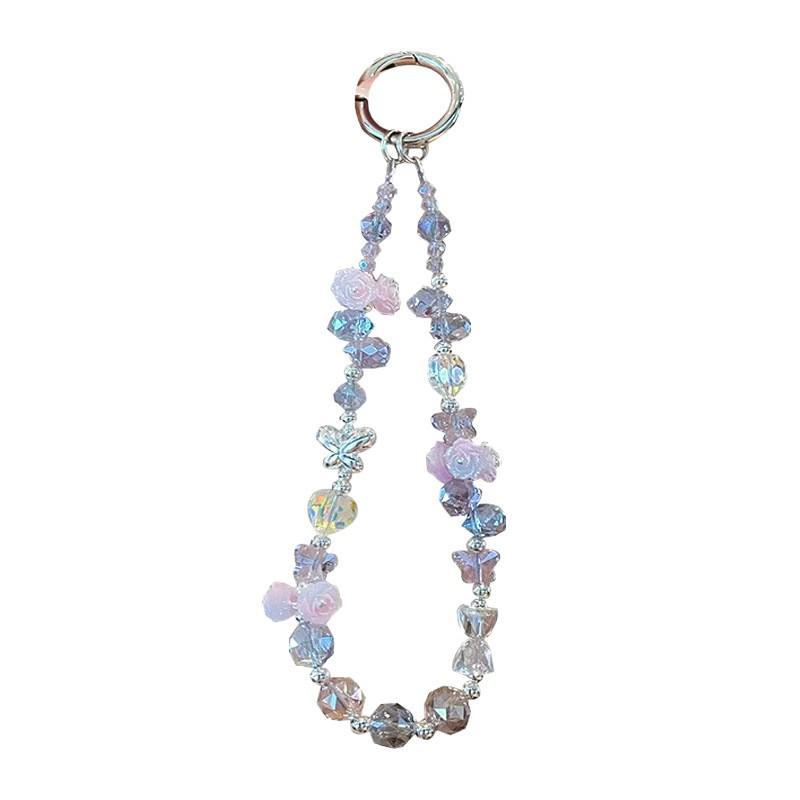 Elegant Rose Quartz Phone Lanyard & Keychain: Women's Wrist Accessory, Purse Charm, and Car Key Holder