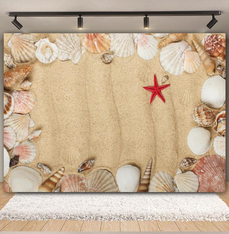 Sommer Strand Sand Hintergrund Fotografie Tropisch Hawaii Meeresufer Seestern Muschel Baby Geburtstag Feiertagsparty Hintergrund Foto Requisiten