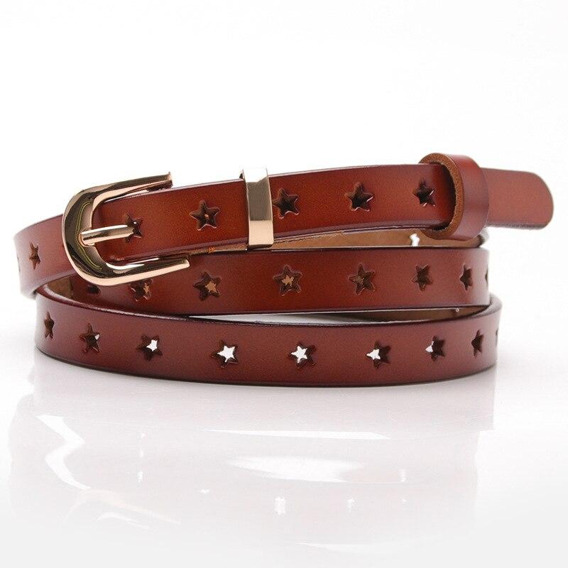 Zency 100% Genuine Leather Women Waist Belts Five-pointed Star Hollow-out Wild Sweater Skirt Pants Decorative Belt Small Belt