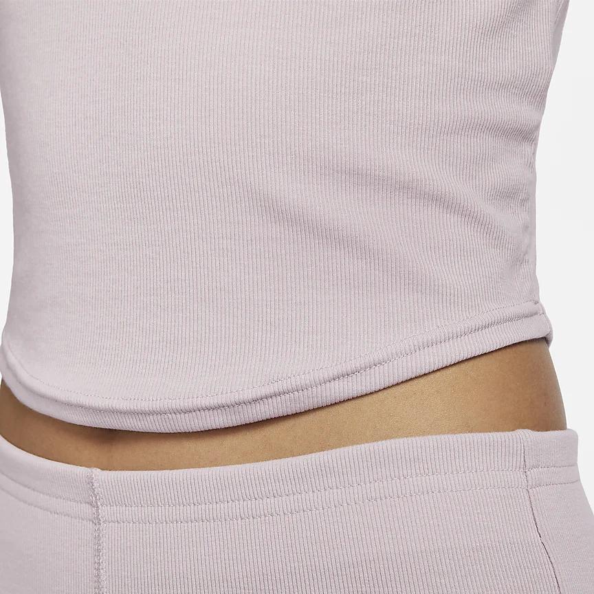 Nike Einfarbig Rundhals Kurz Lässig Langarm T-Shirt Damen Oberteile Grau Lila FN3662-019