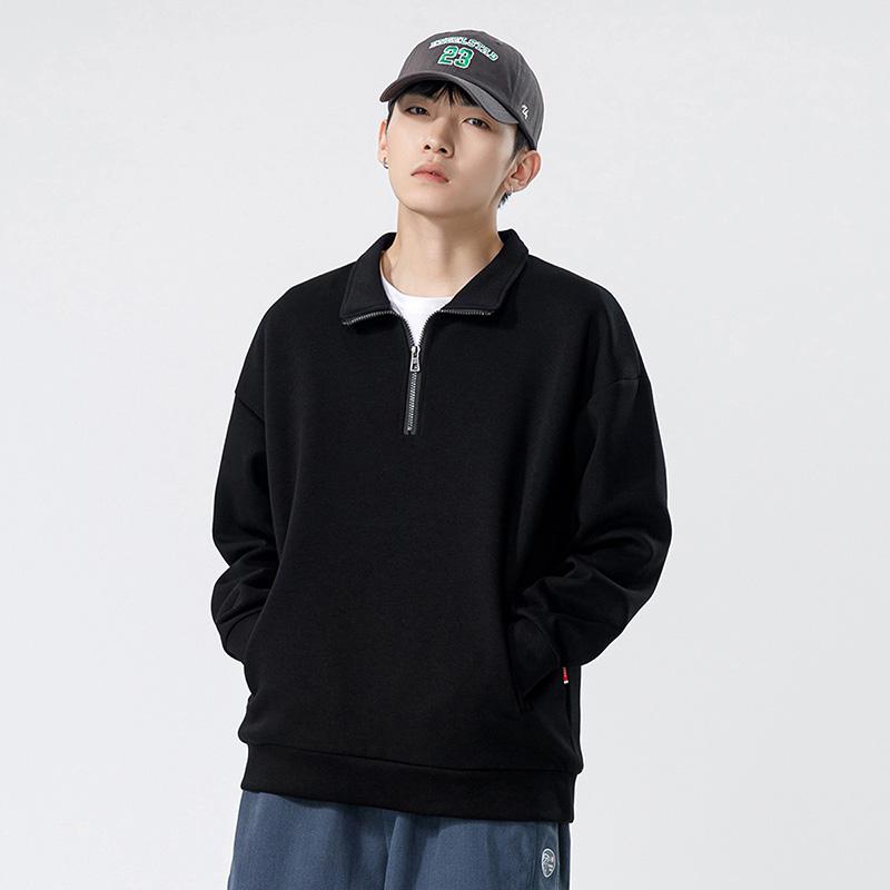 

Мужской осенне-зимний свитер с полумолнией и лацканами, прочный утолщенный бархатный американский спортивный повседневный теплый топ верхней одежды 3XL чёрный