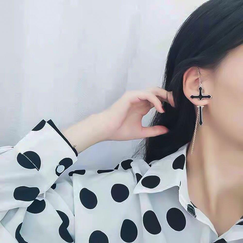 Bluelans Earrings Drop Cartilage Unisex Cross Punk Stud Long Chain 1Pc Earring Piercing Jewelry