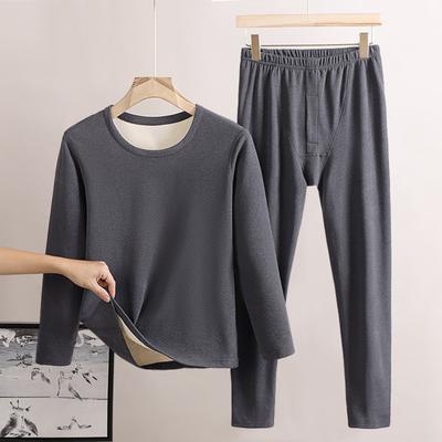 2 Teile/satz Männer Winter Unterwäsche Anzug Bodenbildung Kleidung Dicke Weiche Plüsch Einfarbig Elastische Rundhals Verstellbare Taille Langarm top Hosen