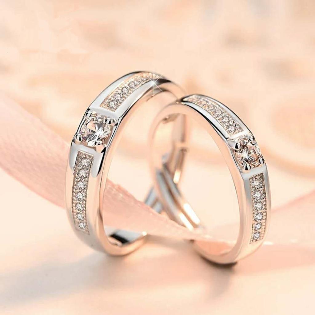 925 Silver Couple Ring, A Pair of Fashionable Diamond-set Open Rings, Simple Jewelry. 2026