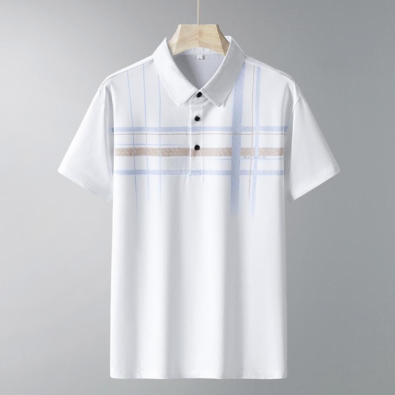 Men s White Plaid Print Short Sleeve Polo Shirt M белый