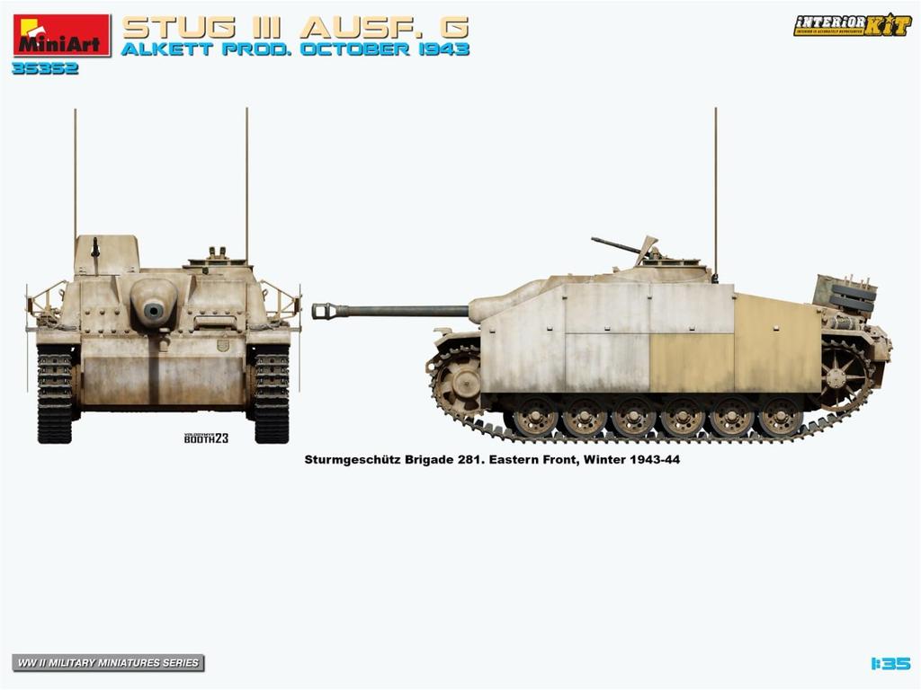 Miniart scale German III October Full Interior Plastic Model MA35352 1/35 Sturmgeschütz Ausf.G, 1943, Alkett, Kit,