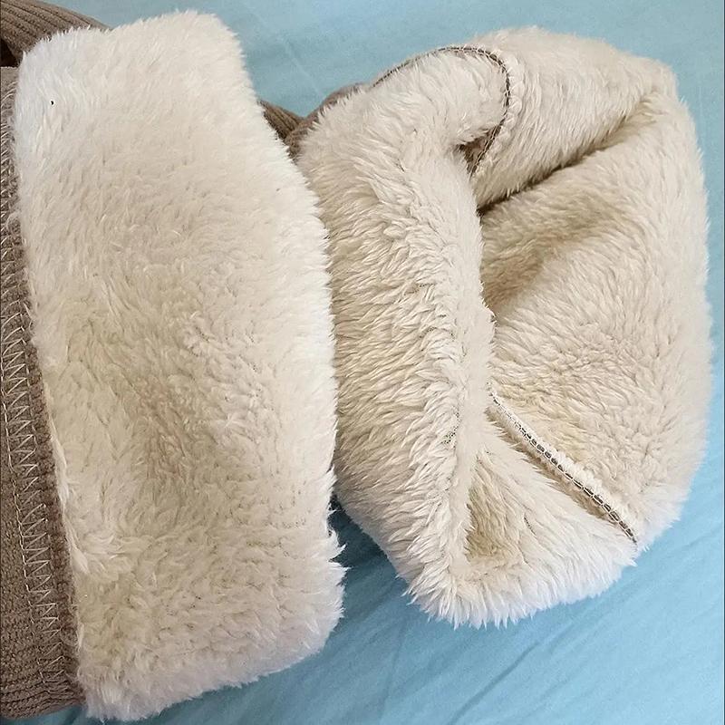 Fleece Lined Winter Wide Leg Pants Thicken Womens Straight Pantalones Baggy Warm Lambswool Sweatpants High Waist Casual