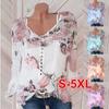 Premium Quality Chiffon Women Casual Floral Printed Buttons T-shirt Irregular Tops Blouse
