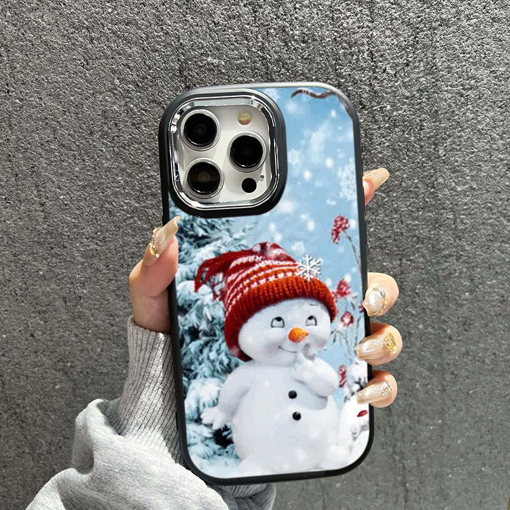 N110 Happy New Year Merry Christmas snowman Soft Phone Cases for iPhone 16Pro Max Xiaomi 11 Lite 5G NE Redmi Plating Frame Camera Protector Back Cover