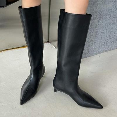 Fashion Pointed Toe Women High Boots Leather Fashion Sexy Heels Shoes Woman  Trend New Snow Boots Low Heels Elegant Goth Mujer Botas