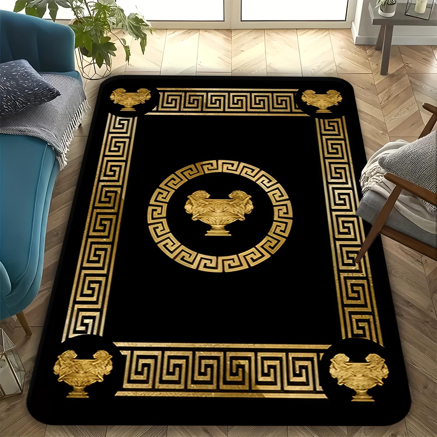 

Роскошный ковер с греческим узором из фланели, с дизайном золотого медальона на черном фоне, мягкий, нескользящий, для гостиной, дома 60x90cm