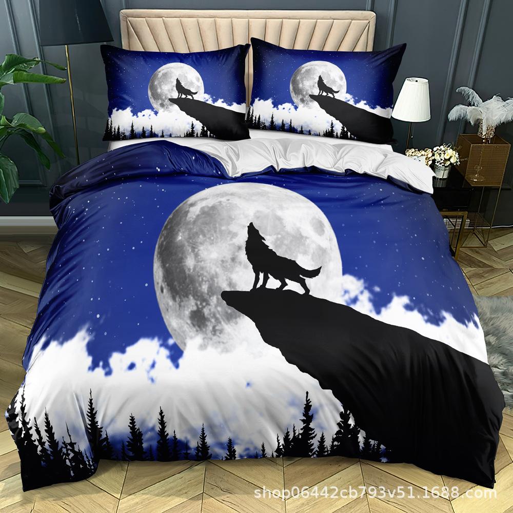 Wolf Themed Bedding Set with Animal Pattern Down Duvet and Pillowcase 2/3 Pieces of Microfiber Fabric Washable and Quick Drying Home Decoration
