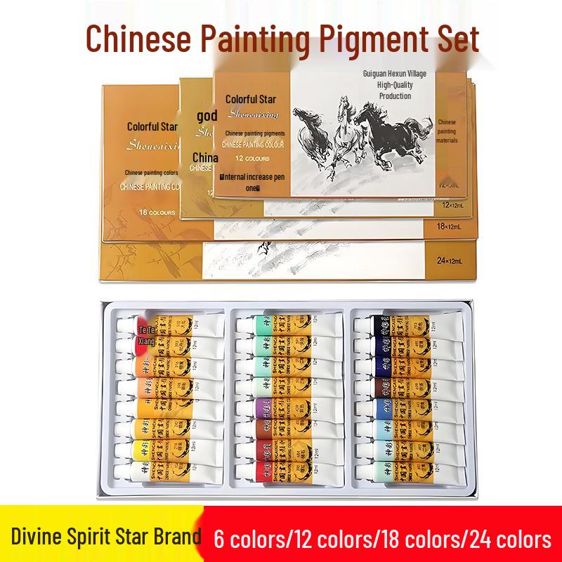 Chinesische Malpigmente & Werkzeuge Set - 12, 18, 24 Farben für Schüler & Anfänger Kunst