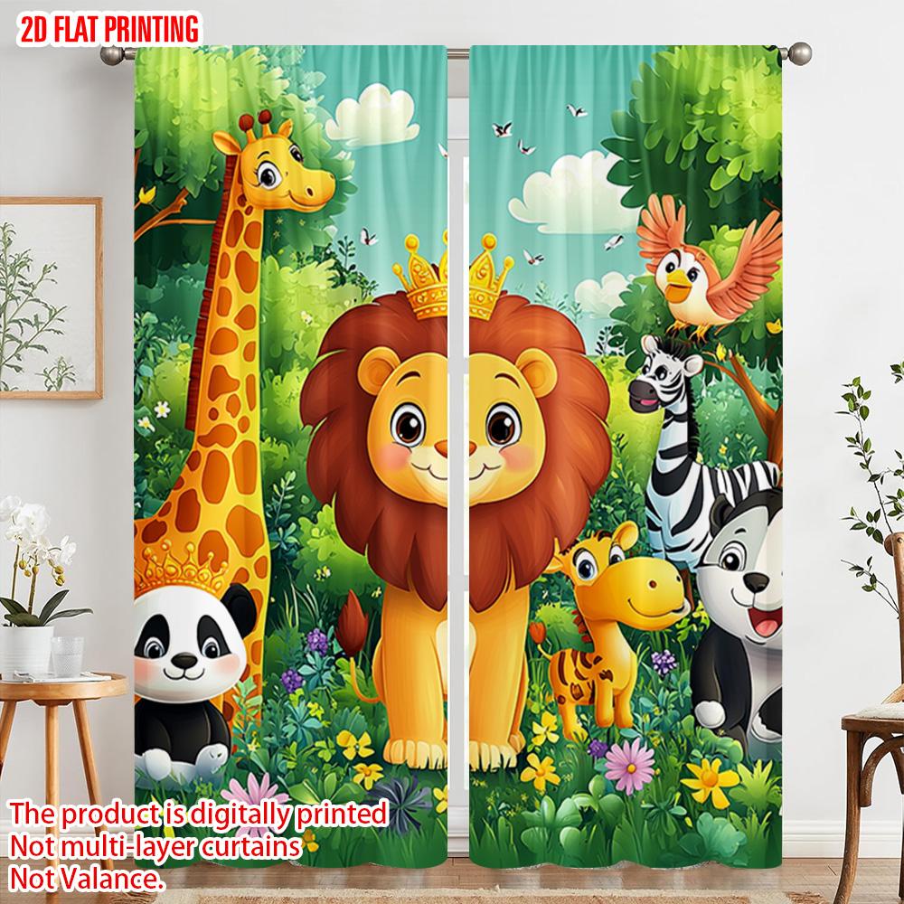 2pcs  2D plane printing Curtain Popular jungle animals Durable Polyester (without rod) Art Deco Festive Use for Living Room