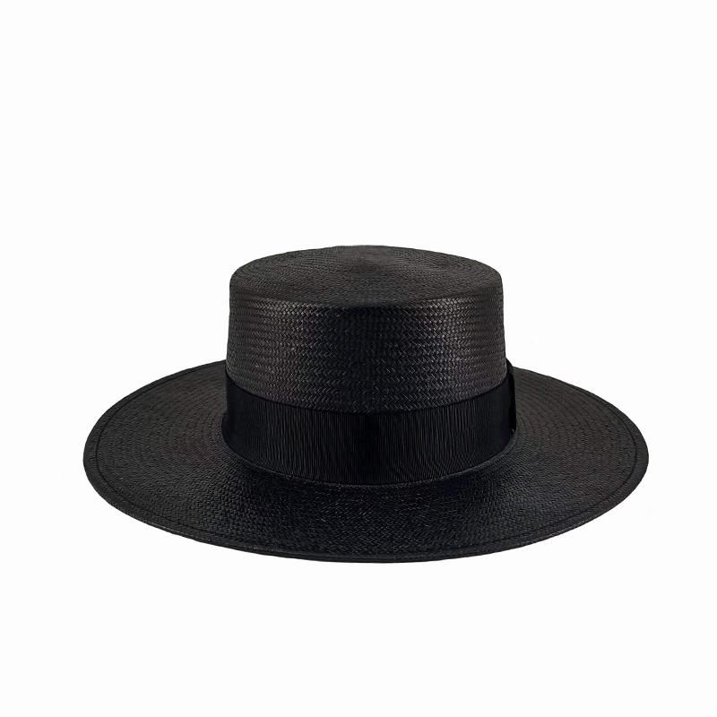 2026 New Luxury Edition Summer Flat-Top Parisian Retro Sun Hat Black Straw  Hat Luxury-brand Beach  Dress Hat for Women Femme