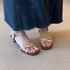 French square head rhinestone flower cross with open-toed sandals women's 2025 new summer wear with skirt one-word sandals