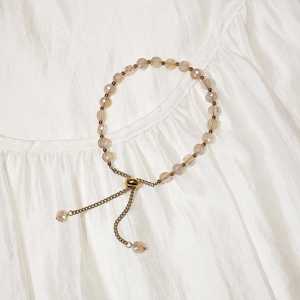 18K Gold & Stainless Steel Crystal Beads Waterproof Retractable Women's Bracelet