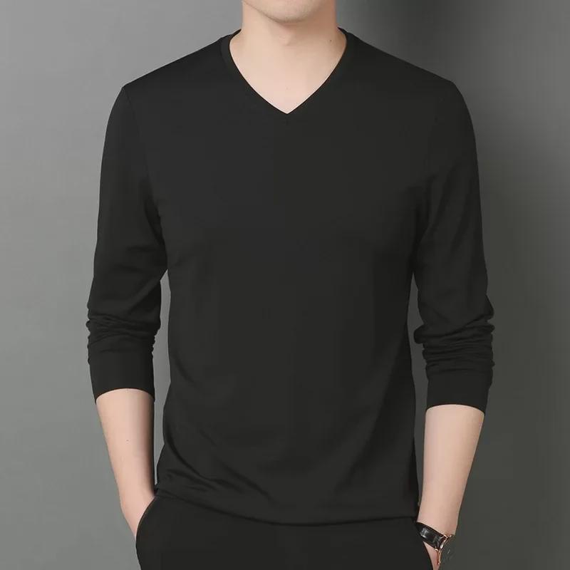 Men's Slim Fit Long-Sleeve V-Neck T-Shirt for Spring & Autumn