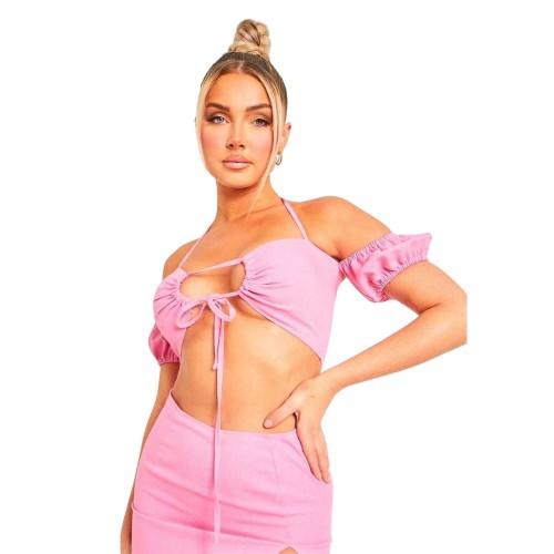 Missy Empire Womens/Ladies Linen Front Tie Crop Top