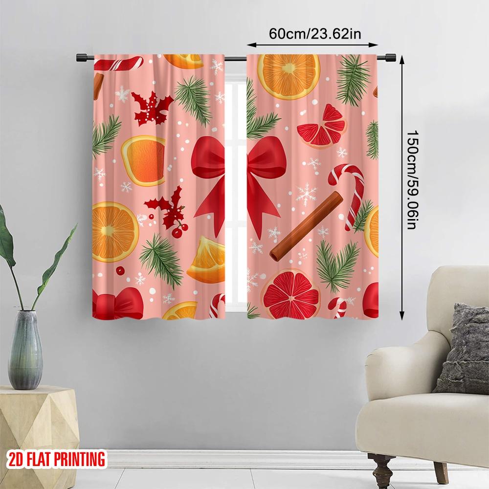 2pcs,2D plane printing Light Filtering Curtains Christmas Bows Candy Cane Ornaments (4) 100% Polyester (without rod) All Seasons