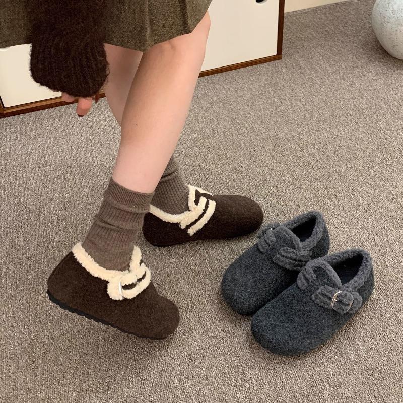 Gray fluffy shoes for women to wear outside in winter, new women's thick-soled velvet cotton shoes for autumn and winter, women