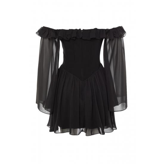 Waist Opening/Skater Lined Flared Chiffon Bridal Dress