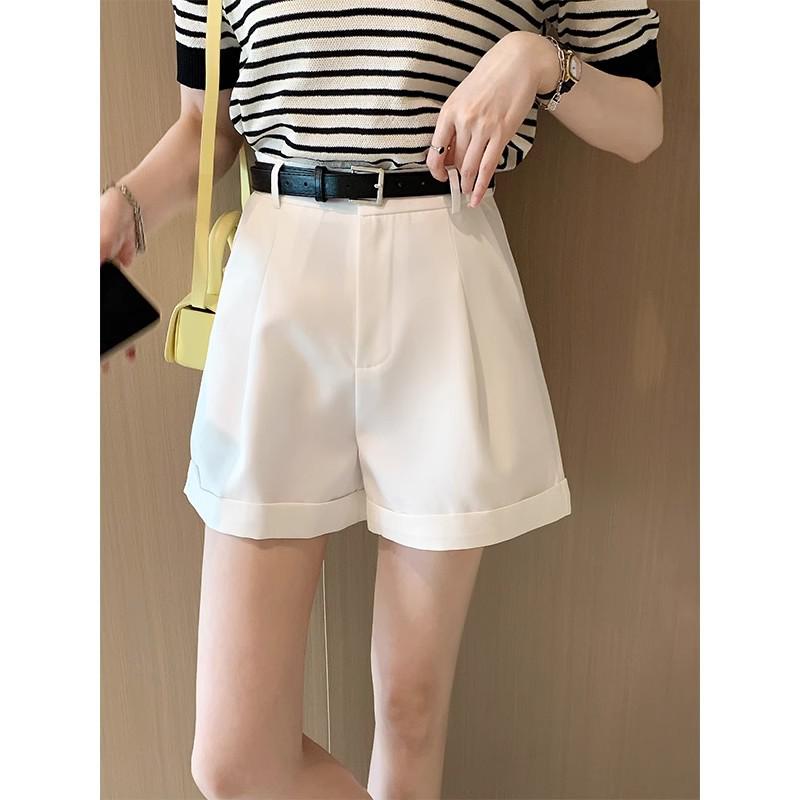 Women's High-Waist Rolled Hem Spring A-Line Shorts - Slimming Wide-Leg Casual Fashion 2025