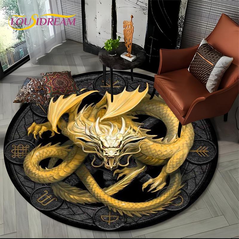 Fashion Dragon Round Carpets Living Room Bedroom Area Rug Room Bedside Chair Floor Mat Decorat Alfombra Birthday gift Poster Mat