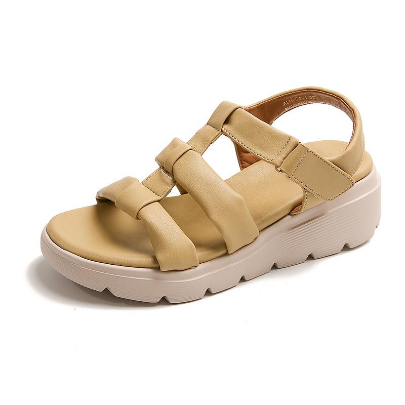 Thick-soled retro new Roman sandals women's shoes heightened woven hollow one-word buckle belt comfortable sandals