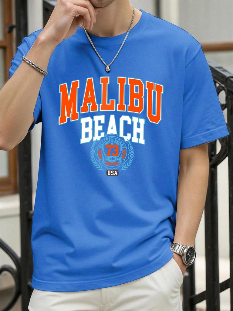 Malibu Beach 73 Usa Print Man T Shirts Hip Hop ONeck AllMatch Sportswear Casual Cotton Vintage TShirt Unisex Fashion Clothes