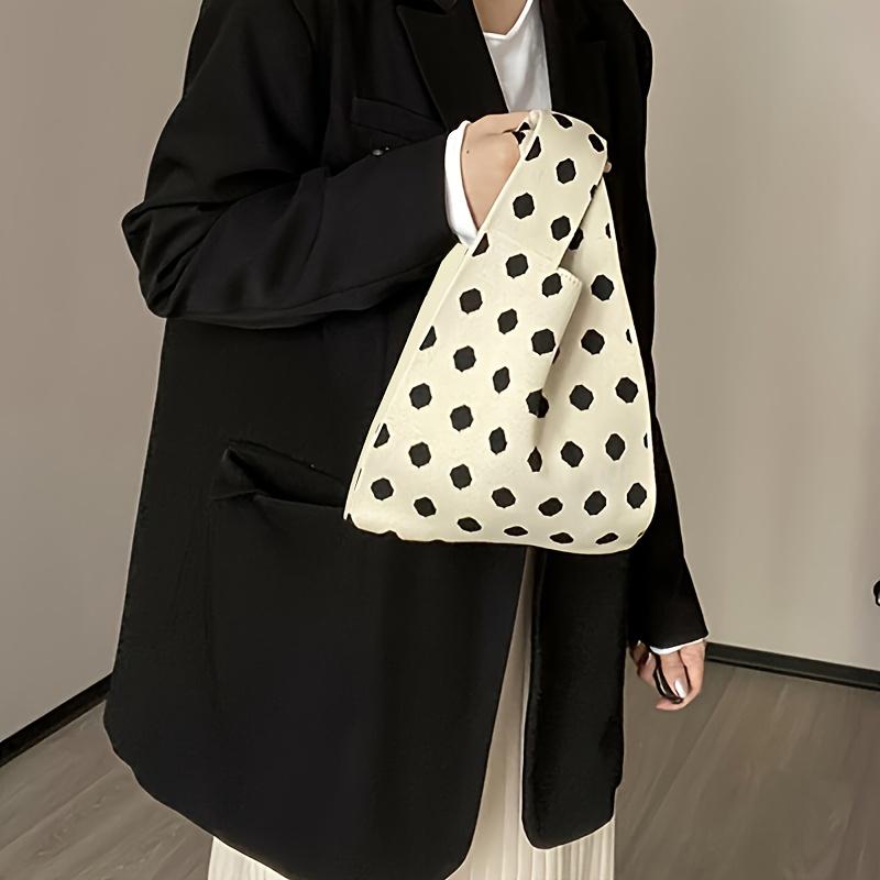 Wide Striped Handmade Knitted Handbag, Minimalist Korean Women Mini Knot Wrist Bag, Tote Bag
