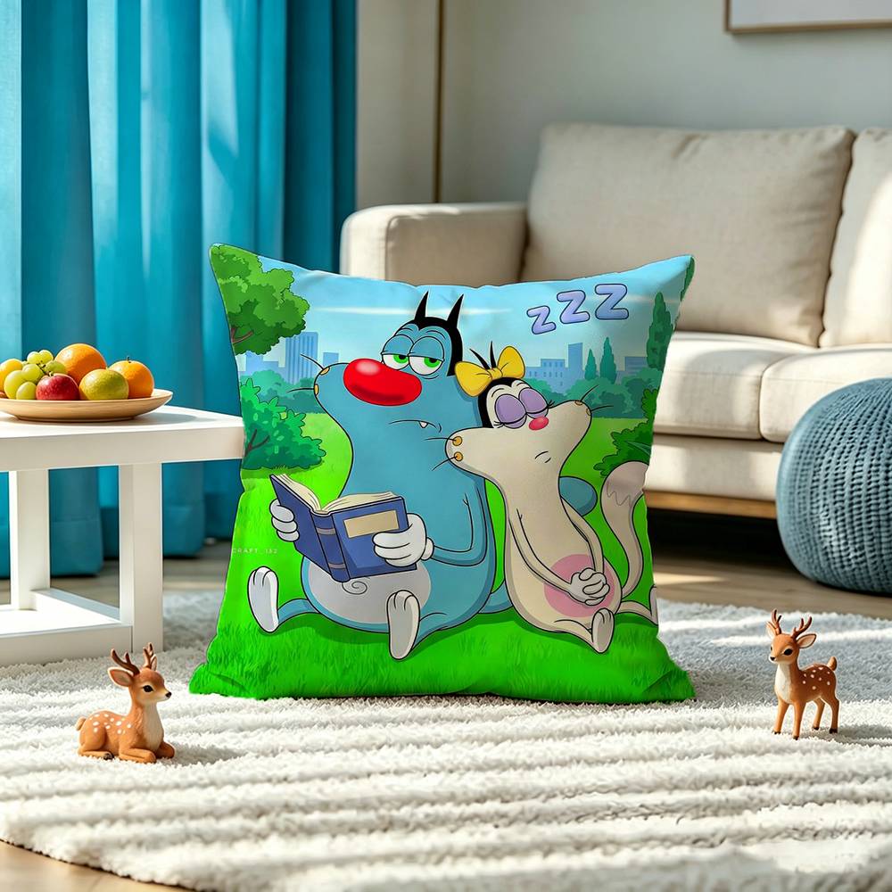 O-Oggy and the C-Cockroaches Square Double-Sided printed Pillow Case Bedroom Bedside Pillow Sofa Cushion Cover