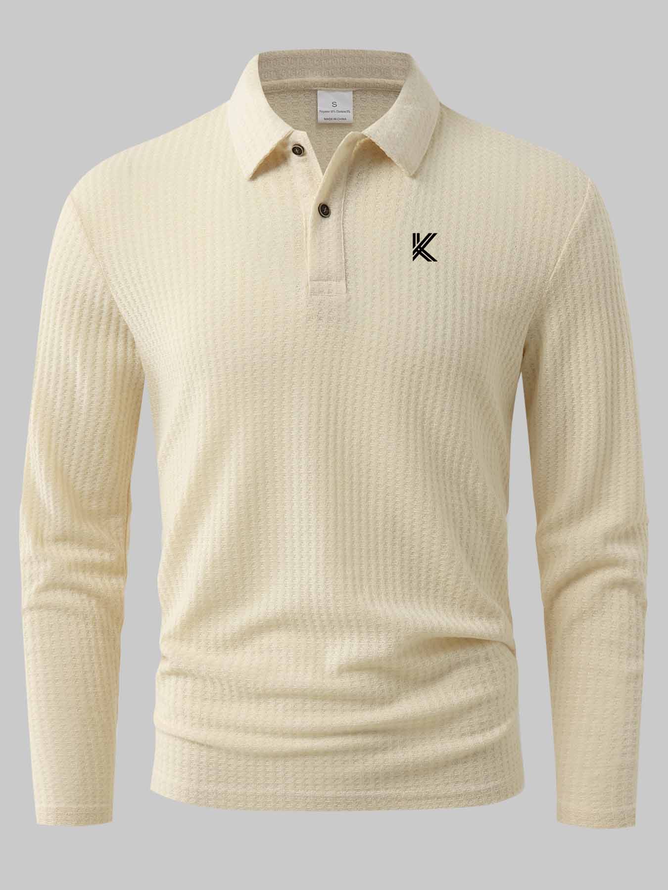 Polo Shirts for Men Geometric K Print Ribbed Long Sleeve 2XL бежевый