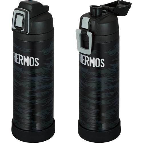 Thermos Water Bottle Vacuum Insulated Sports Bottle with Strap 1L Black Gray Cold Storage Only FJI-1001 BKGY