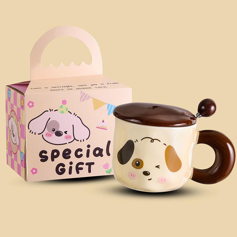Cute Cartoon Puppy Mug with Lid Ceramic Cup To Give Girlfriend Birthday Gift High Appearance Meaningful Souvenir