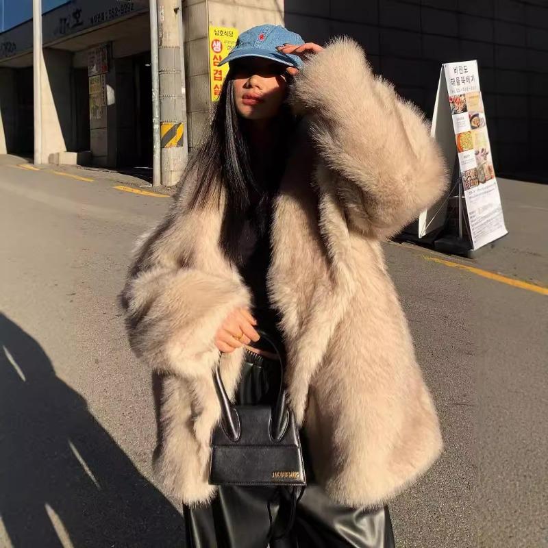 Fur jacket Femininity mink medium and long fox hair loose street plush coat autumn and winter
