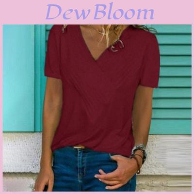 Women's V-neck Tunic Short Sleeve Loose Top T-shirt Plus Stylish Blouse Option